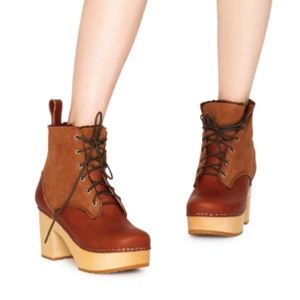 Swedish Hasbeens Hippie Lace Up Boot in Cognac